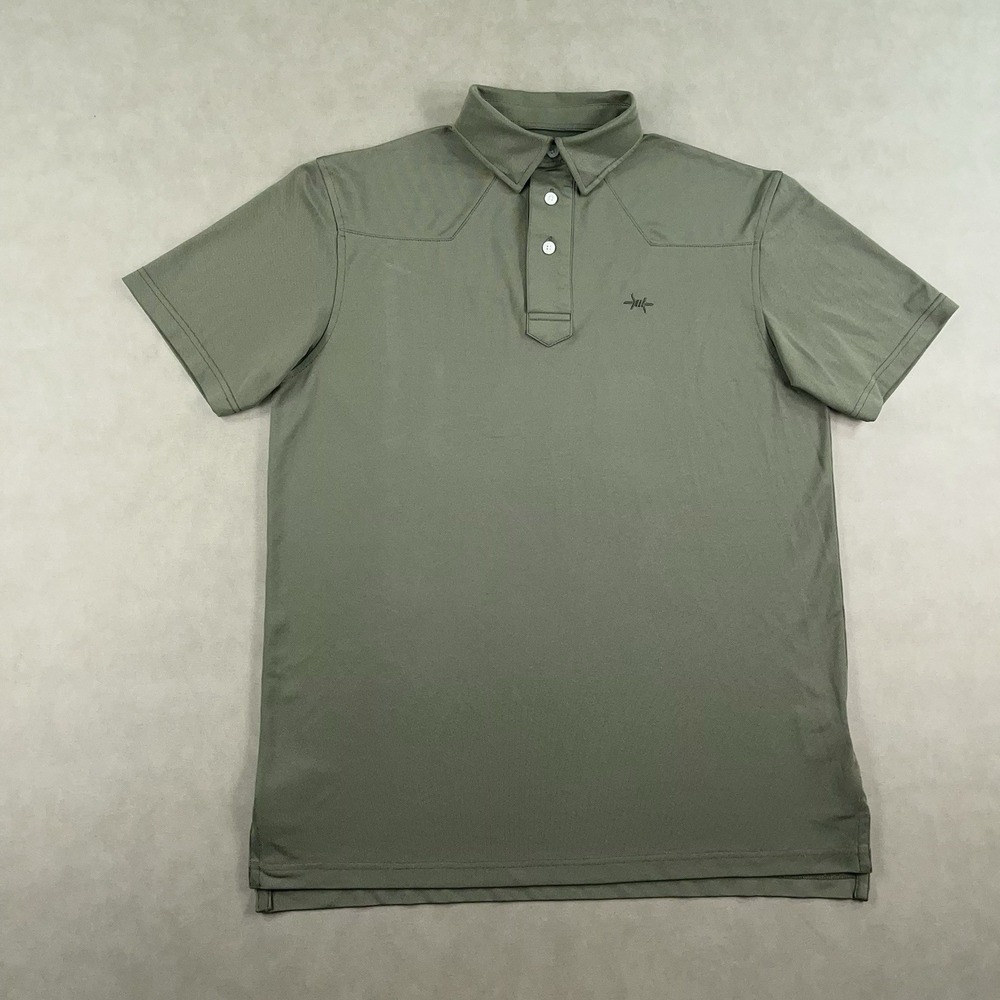 Texas Standard Lariat Western Polo Shirt Mens Medium Green Olive Outdoor Stretch
